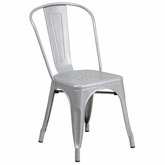 Emma+Oliver Emma And Oliver Commercial 23.75" Square Silver Metal Indoor-Outdoor Table Set-2 Stack Chairs 5 Emma+Oliver Emma And Oliver Commercial 23.75" Square Silver Metal Indoor-Outdoor Table Set-2 Stack Chairs - Image 5