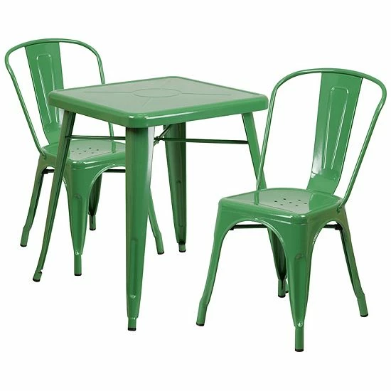 Emma+Oliver Emma And Oliver Commercial 23.75" Square Silver Metal Indoor-Outdoor Table Set-2 Stack Chairs 6 Emma+Oliver Emma And Oliver Commercial 23.75" Square Silver Metal Indoor-Outdoor Table Set-2 Stack Chairs - Image 6