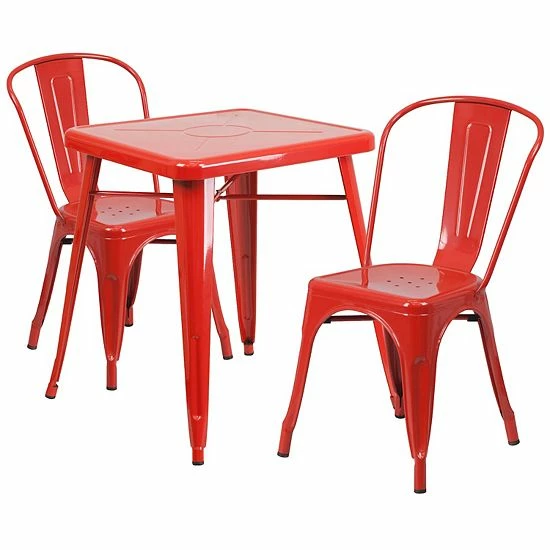Emma+Oliver Emma And Oliver Commercial 23.75" Square Silver Metal Indoor-Outdoor Table Set-2 Stack Chairs 7 Emma+Oliver Emma And Oliver Commercial 23.75" Square Silver Metal Indoor-Outdoor Table Set-2 Stack Chairs - Image 7