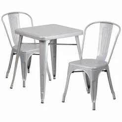 Emma+Oliver Emma And Oliver Commercial 23.75" Square Silver Metal Indoor-Outdoor Table Set-2 Stack Chairs 17 Emma+Oliver Emma And Oliver Commercial 23.75" Square Silver Metal Indoor-Outdoor Table Set-2 Stack Chairs -Emma+Oliver shop unnamed file 2746