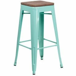 Emma+Oliver Emma And Oliver 30"H Backless Mint Green Barstool With Square Wood Seat