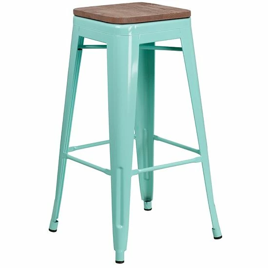 Emma+Oliver Emma And Oliver 30"H Backless Mint Green Barstool With Square Wood Seat 5 Emma+Oliver Emma And Oliver 30"H Backless Mint Green Barstool With Square Wood Seat - Image 5