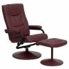 Emma+Oliver Emma And Oliver Contemporary Multi-Position Recliner/Ottoman - Wrapped Base In Black LeatherSoft Burgundy