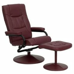 Emma+Oliver Emma And Oliver Contemporary Multi-Position Recliner/Ottoman - Wrapped Base In Black LeatherSoft Burgundy