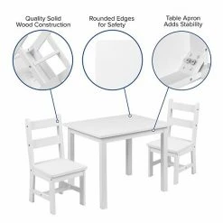 Emma+Oliver Emma And Oliver Kids 3 Piece Solid Hardwood Table And Chair Set For Playroom, Kitchen - White -Emma+Oliver shop unnamed file 2812