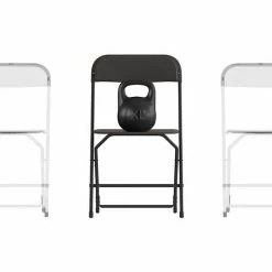 Emma+Oliver Emma And Oliver 4 Pack Of Zia All-Weather, Extra Wide Plastic Folding Chairs In Gray With Metal Frame And 650 Lb. Static Weight Capacity