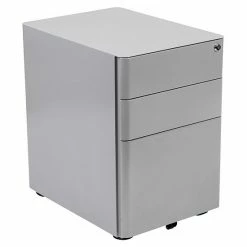 Emma+Oliver Emma And Oliver Modern 3-Drawer Mobile Locking Filing Cabinet-White With Red Faceplate