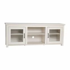 Emma+Oliver Emma And Oliver Liam TV Stand For Up To 80" TV's In Gray Wash Oak Finish - 65" Media Console With Classic Full Glass Doors & 3 Adjustable Shelves