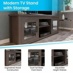 Emma+Oliver Emma And Oliver Liam TV Stand For Up To 80" TV's In Gray Wash Oak Finish - 65" Media Console With Classic Full Glass Doors & 3 Adjustable Shelves -Emma+Oliver shop unnamed file 2907