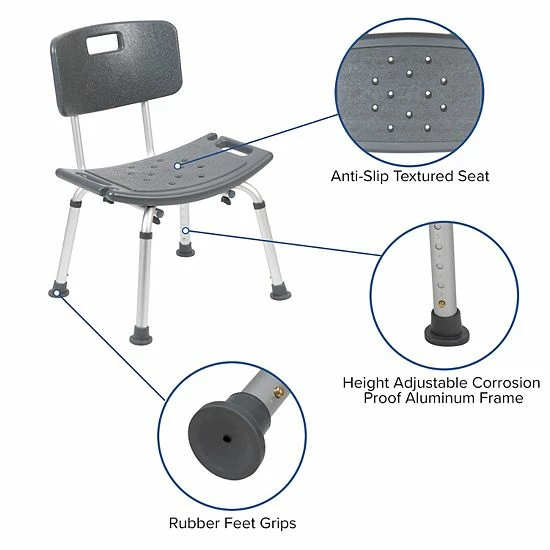 Emma+Oliver Emma and Oliver Tool-Free 300 Lb. Capacity, Adjustable Gray Bath & Shower Chair with Back Emma+Oliver Emma And Oliver Tool-Free 300 Lb. Capacity, Adjustable Gray Bath & Shower Chair With Back -Emma+Oliver shop unnamed file 292