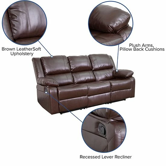 Emma+Oliver Emma And Oliver Brown LeatherSoft Sofa With Two Built-In Recliners 3 Emma+Oliver Emma And Oliver Brown LeatherSoft Sofa With Two Built-In Recliners - Image 3