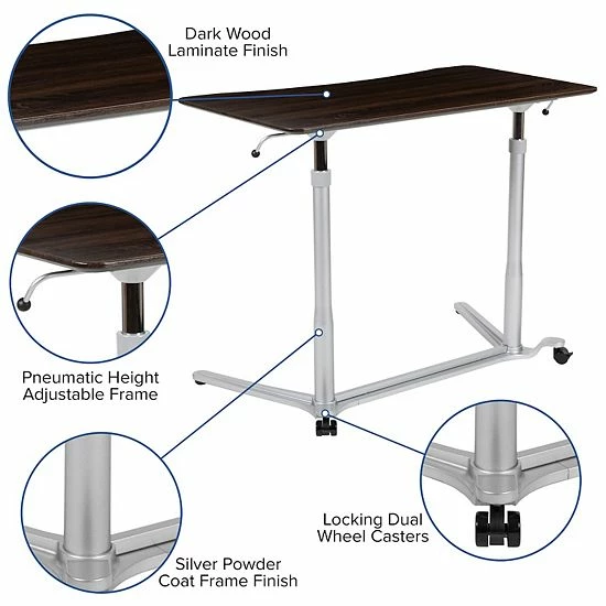 Emma+Oliver Emma And Oliver Sit-Down, Stand-Up Wood Grain Ergonomic Computer Desk - Standing Desk Dark Wood Grain 3 Emma+Oliver Emma And Oliver Sit-Down, Stand-Up Wood Grain Ergonomic Computer Desk - Standing Desk Dark Wood Grain - Image 3