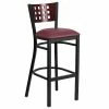 Emma+Oliver Emma And Oliver Black Metal Cutout Back Barstool, Wood Back, Burgundy Vinyl Seat Mahoganyburgundyblack