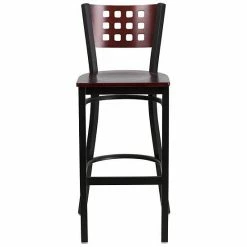 Emma+Oliver Emma And Oliver Black Metal Cutout Back Barstool, Wood Back, Burgundy Vinyl Seat Mahoganyburgundyblack -Emma+Oliver shop unnamed file 2961