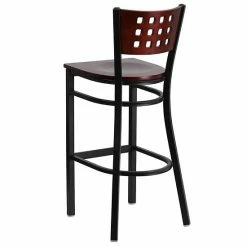 Emma+Oliver Emma And Oliver Black Metal Cutout Back Barstool, Wood Back, Burgundy Vinyl Seat Mahoganyburgundyblack -Emma+Oliver shop unnamed file 2962