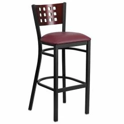 Emma+Oliver Emma And Oliver Black Metal Cutout Back Barstool, Wood Back, Burgundy Vinyl Seat Mahoganyburgundyblack -Emma+Oliver shop unnamed file 2964