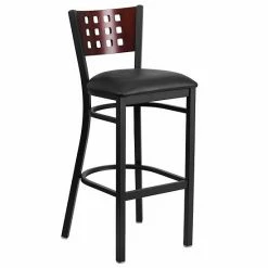 Emma+Oliver Emma And Oliver Black Metal Cutout Back Barstool, Wood Back, Burgundy Vinyl Seat Mahoganyburgundyblack -Emma+Oliver shop unnamed file 2965