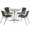Emma+Oliver Emma And Oliver 23.5" Square Aluminum Table Set-4 Black Rattan Chairs