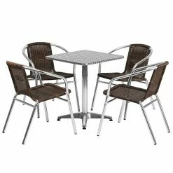 Emma+Oliver Emma And Oliver 23.5" Square Aluminum Table Set-4 Black Rattan Chairs -Emma+Oliver shop unnamed file 2972