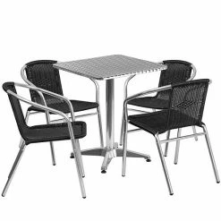 Emma+Oliver Emma And Oliver 23.5" Square Aluminum Table Set-4 Black Rattan Chairs -Emma+Oliver shop unnamed file 2973