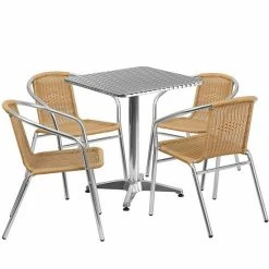 Emma+Oliver Emma And Oliver 23.5" Square Aluminum Table Set-4 Black Rattan Chairs -Emma+Oliver shop unnamed file 2974
