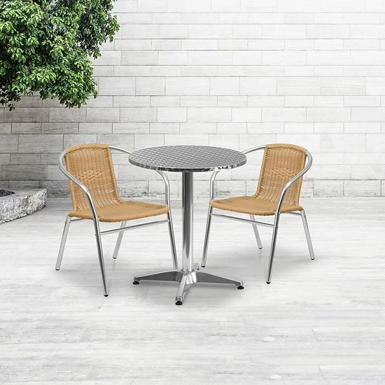 Emma+Oliver Emma and Oliver 23.5" Round Aluminum Table Set-2 Beige Rattan Chairs Emma+Oliver Emma And Oliver 23.5" Round Aluminum Table Set-2 Beige Rattan Chairs -Emma+Oliver shop unnamed file 2984