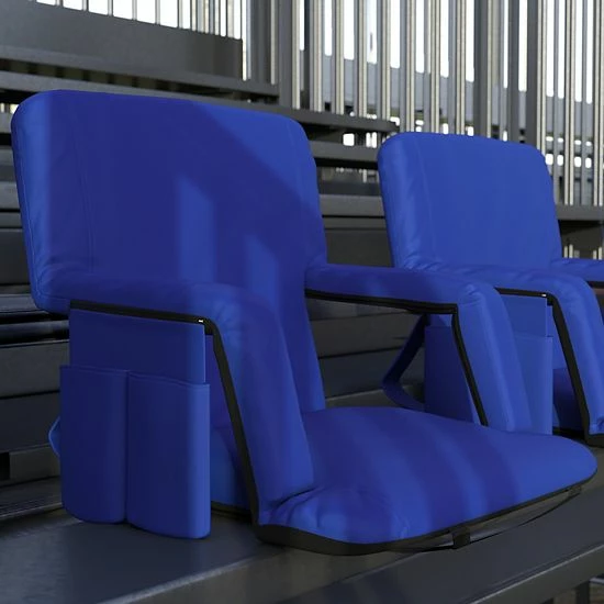 Emma+Oliver Emma And Oliver Set Of 2 Blue Portable Stadium Chairs With Armrests, Reclining Padded Back & Seat, Lightweight Metal Frame & Backpack Straps 2 Emma+Oliver Emma And Oliver Set Of 2 Blue Portable Stadium Chairs With Armrests, Reclining Padded Back & Seat, Lightweight Metal Frame & Backpack Straps - Image 2