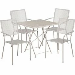 Emma+Oliver Emma And Oliver Commercial 28" Square Sky Blue Folding Patio Table Set-4 Square Back Chairs Coral