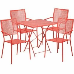 Emma+Oliver Emma And Oliver Commercial 28" Square Sky Blue Folding Patio Table Set-4 Square Back Chairs Coral -Emma+Oliver shop unnamed file 3013