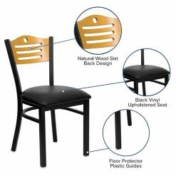 Emma+Oliver Emma And Oliver Black Slat Back Metal Dining Chair/Natural Back, Black Vinyl Seat Naturalnaturalblack -Emma+Oliver shop unnamed file 3016