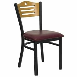Emma+Oliver Emma And Oliver Black Slat Back Metal Dining Chair/Natural Back, Black Vinyl Seat Naturalnaturalblack -Emma+Oliver shop unnamed file 3019