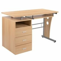 Emma+Oliver Emma And Oliver Maple Desk With Three Drawer Single Pedestal And Pull-Out Keyboard Tray -Emma+Oliver shop unnamed file 3037