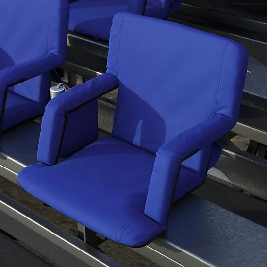 Emma+Oliver Emma And Oliver Set Of 2 Blue Portable Stadium Chairs With Armrests, Reclining Padded Back & Seat, Lightweight Metal Frame & Backpack Straps 3 Emma+Oliver Emma And Oliver Set Of 2 Blue Portable Stadium Chairs With Armrests, Reclining Padded Back & Seat, Lightweight Metal Frame & Backpack Straps - Image 3