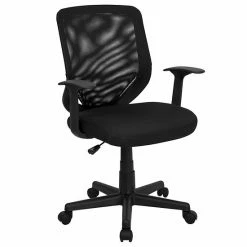 Emma+Oliver Emma And Oliver Mid-Back Black Mesh Tapered Back Swivel Task Office Chair With T-Arms