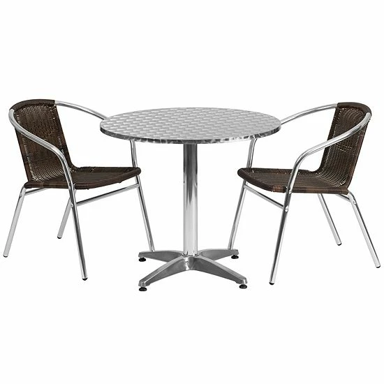 Emma+Oliver Emma and Oliver 31.5" Round Aluminum Table Set-2 Black Rattan Chairs Emma+Oliver Emma And Oliver 31.5" Round Aluminum Table Set-2 Black Rattan Chairs -Emma+Oliver shop unnamed file 3115