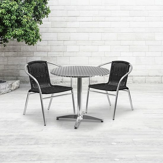 Emma+Oliver Emma and Oliver 31.5" Round Aluminum Table Set-2 Black Rattan Chairs Emma+Oliver Emma And Oliver 31.5" Round Aluminum Table Set-2 Black Rattan Chairs -Emma+Oliver shop unnamed file 3116
