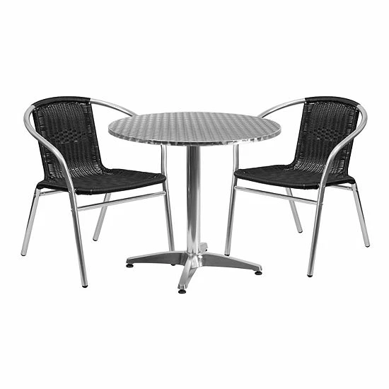 Emma+Oliver Emma and Oliver 31.5" Round Aluminum Table Set-2 Black Rattan Chairs Emma+Oliver Emma And Oliver 31.5" Round Aluminum Table Set-2 Black Rattan Chairs -Emma+Oliver shop unnamed file 3121