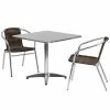 Emma+Oliver Emma And Oliver 31.5" Square Aluminum Table Set-2 Black Rattan Chairs