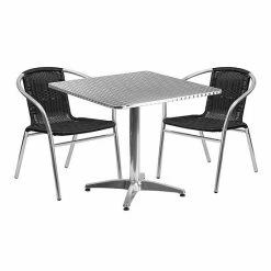 Emma+Oliver Emma And Oliver 31.5" Square Aluminum Table Set-2 Black Rattan Chairs -Emma+Oliver shop unnamed file 3157