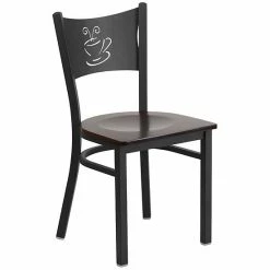 Emma+Oliver Emma And Oliver Black Coffee Back Metal Restaurant Chair - Natural Wood Seat Cherryblack