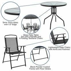 Emma+Oliver Emma And Oliver 6 Piece Navy Patio Garden Set With Table, Umbrella And 4 Folding Chairs Brown -Emma+Oliver shop unnamed file 3195