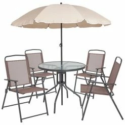 Emma+Oliver Emma And Oliver 6 Piece Navy Patio Garden Set With Table, Umbrella And 4 Folding Chairs Brown -Emma+Oliver shop unnamed file 3199