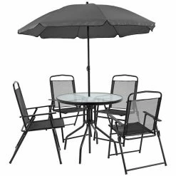 Emma+Oliver Emma And Oliver 6 Piece Navy Patio Garden Set With Table, Umbrella And 4 Folding Chairs Brown -Emma+Oliver shop unnamed file 3200