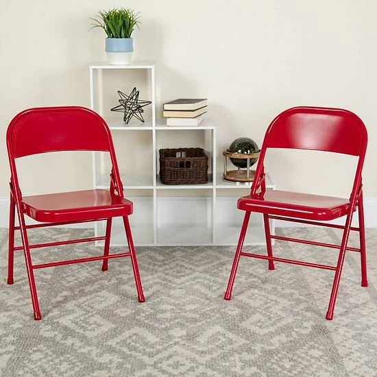 Emma+Oliver Emma And Oliver 2 Pack Triple Braced & Double Hinged Gray Metal Folding Chair 2 Emma+Oliver Emma And Oliver 2 Pack Triple Braced & Double Hinged Gray Metal Folding Chair - Image 2