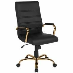 Emma+Oliver Emma And Oliver High Back Black LeatherSoft Executive Swivel Office Chair - Rose Gold Frame/Arms Blackleathersoftchrome