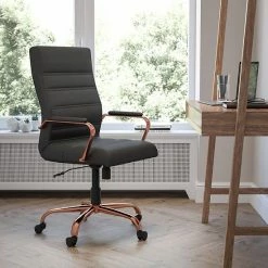 Alternative view of Emma+Oliver Emma And Oliver High Back Black LeatherSoft Executive Swivel Office Chair - Rose Gold Frame/Arms Blackleathersoftchrome