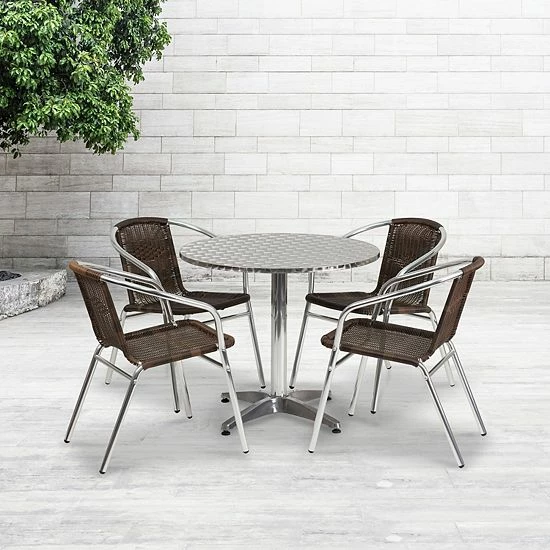 Emma+Oliver Emma and Oliver 31.5" Round Aluminum Table Set-4 Dark Brown Rattan Chairs Emma+Oliver Emma And Oliver 31.5" Round Aluminum Table Set-4 Dark Brown Rattan Chairs -Emma+Oliver shop unnamed file 3263