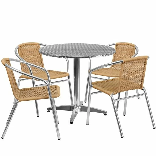 Emma+Oliver Emma and Oliver 31.5" Round Aluminum Table Set-4 Dark Brown Rattan Chairs Emma+Oliver Emma And Oliver 31.5" Round Aluminum Table Set-4 Dark Brown Rattan Chairs -Emma+Oliver shop unnamed file 3267