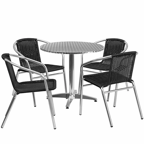 Emma+Oliver Emma and Oliver 31.5" Round Aluminum Table Set-4 Dark Brown Rattan Chairs Emma+Oliver Emma And Oliver 31.5" Round Aluminum Table Set-4 Dark Brown Rattan Chairs -Emma+Oliver shop unnamed file 3269