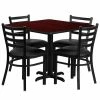 Emma+Oliver Emma And Oliver 36SQ Walnut Table Set-X-Base & 4 Ladder Back Chairs,Black Seat Naturaltopblack